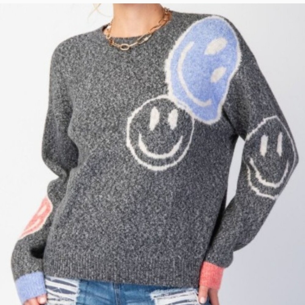 Easel Smiley Face Sweater Nwot - image 1